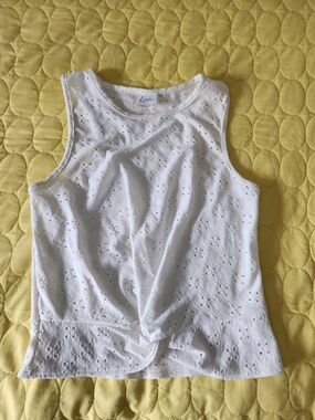 Lani White Eyelet Knot-Front Tank Top